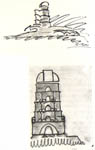 Башня Эйнштейна. Перспективный набросок 1920 года. Фото из книги  Erich Mendelsohn and the Architecture of German Modernism.